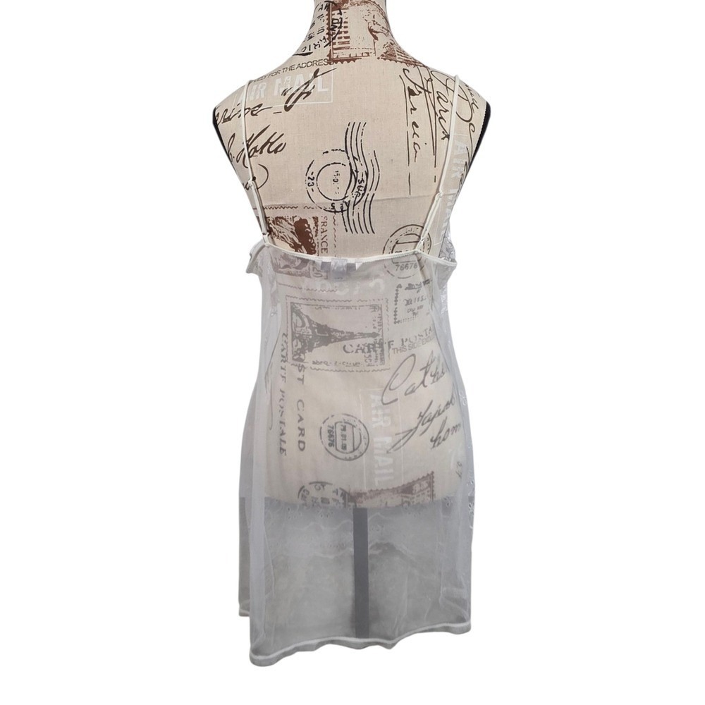 Victoria's Secret Slip Lace Sheer Babydoll Floral White Chemise Dress Womens L - Picture 3 of 8